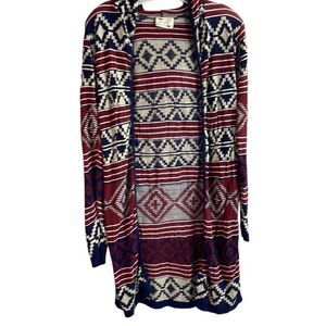SAY WHAT NY Ladies Hooded Cardigan Southwestern Aztec Open Front Sweater OS